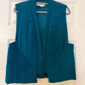 Diane Von Furstenberg 100% Silk Vintage Teal Sleeveless Button-Front Vest